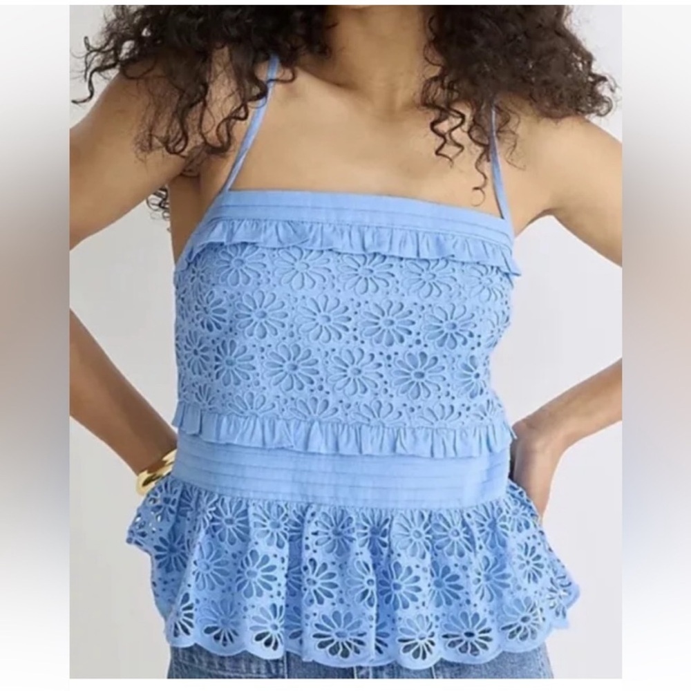J. Crew Cross-Back Smocked Waist Sunflower Yellow Eyelet Top - Picture 9 of 10